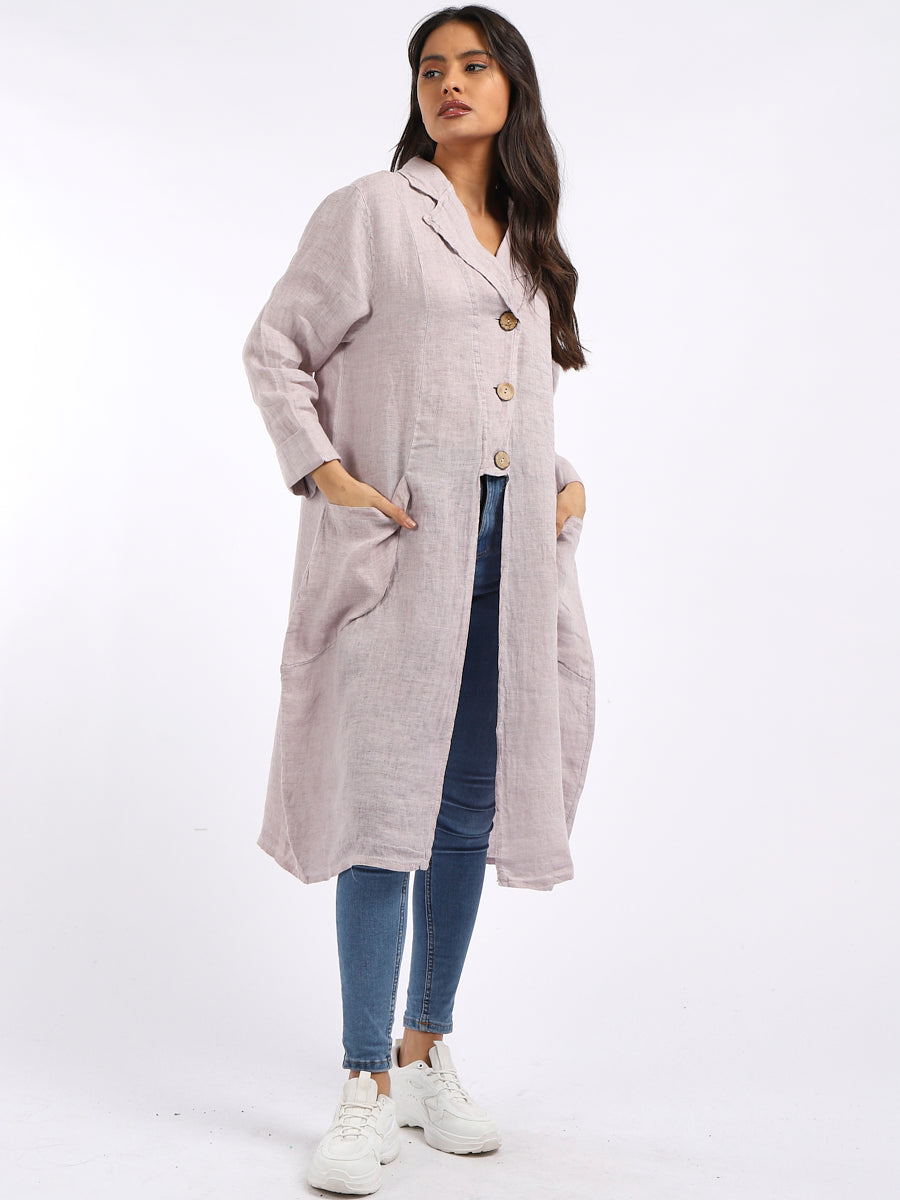 Vintage Washed Linen Plus Size Long Jacket