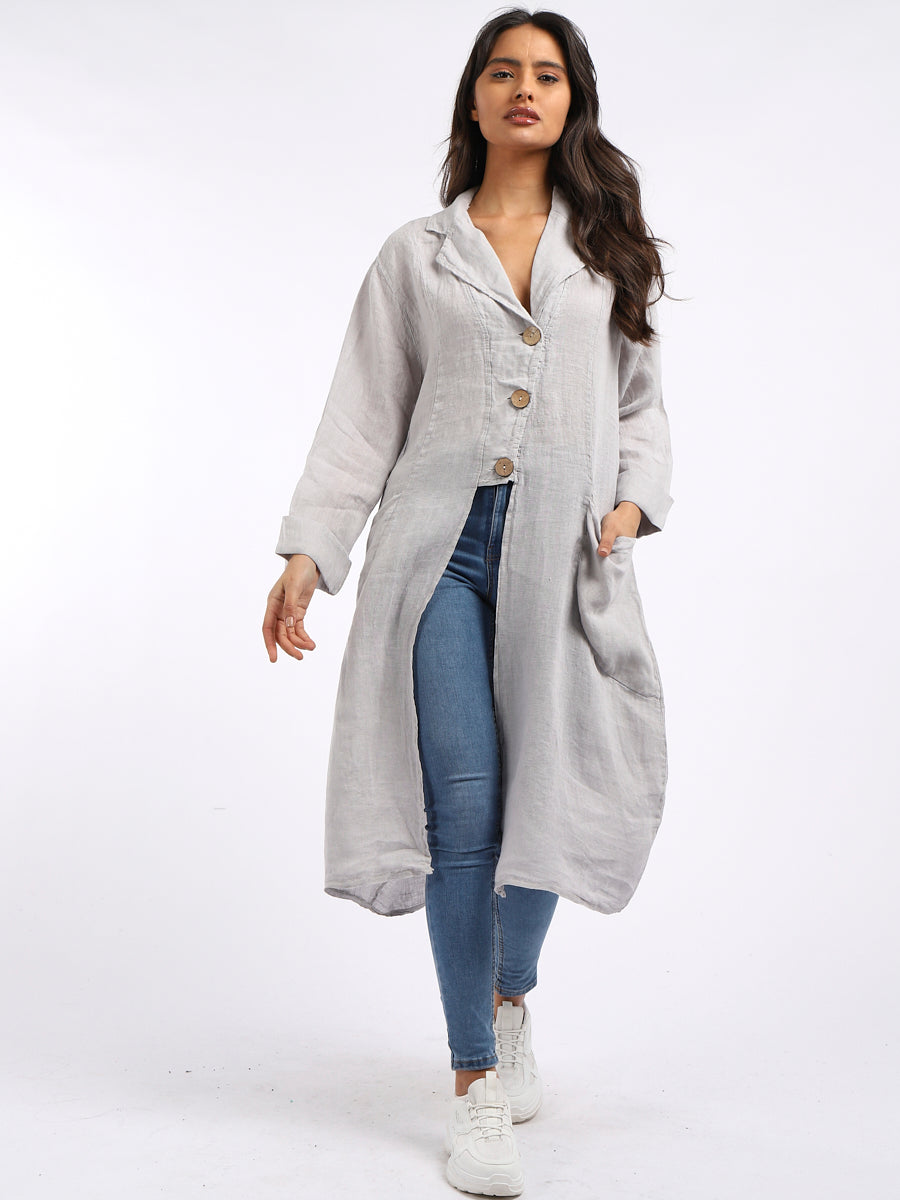 Vintage Washed Linen Plus Size Long Jacket