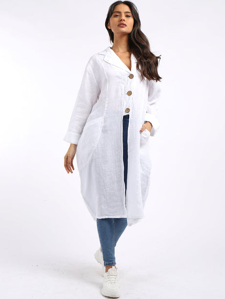 Vintage Washed Linen Plus Size Long Jacket