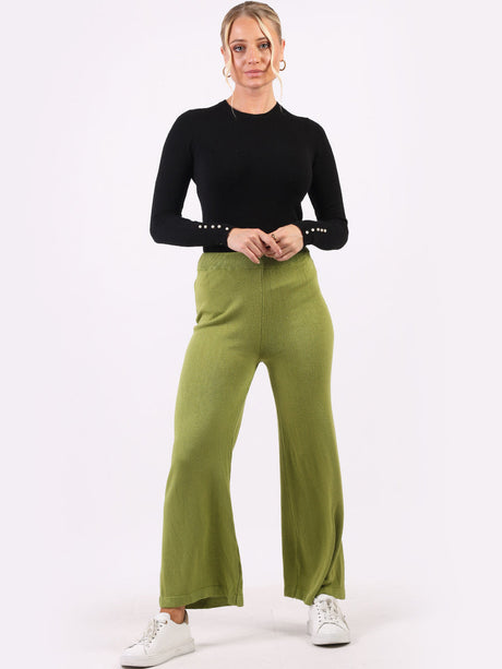 Plain Wide Leg Knitted Trouser