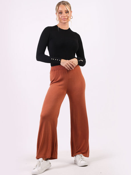 Plain Wide Leg Knitted Trouser