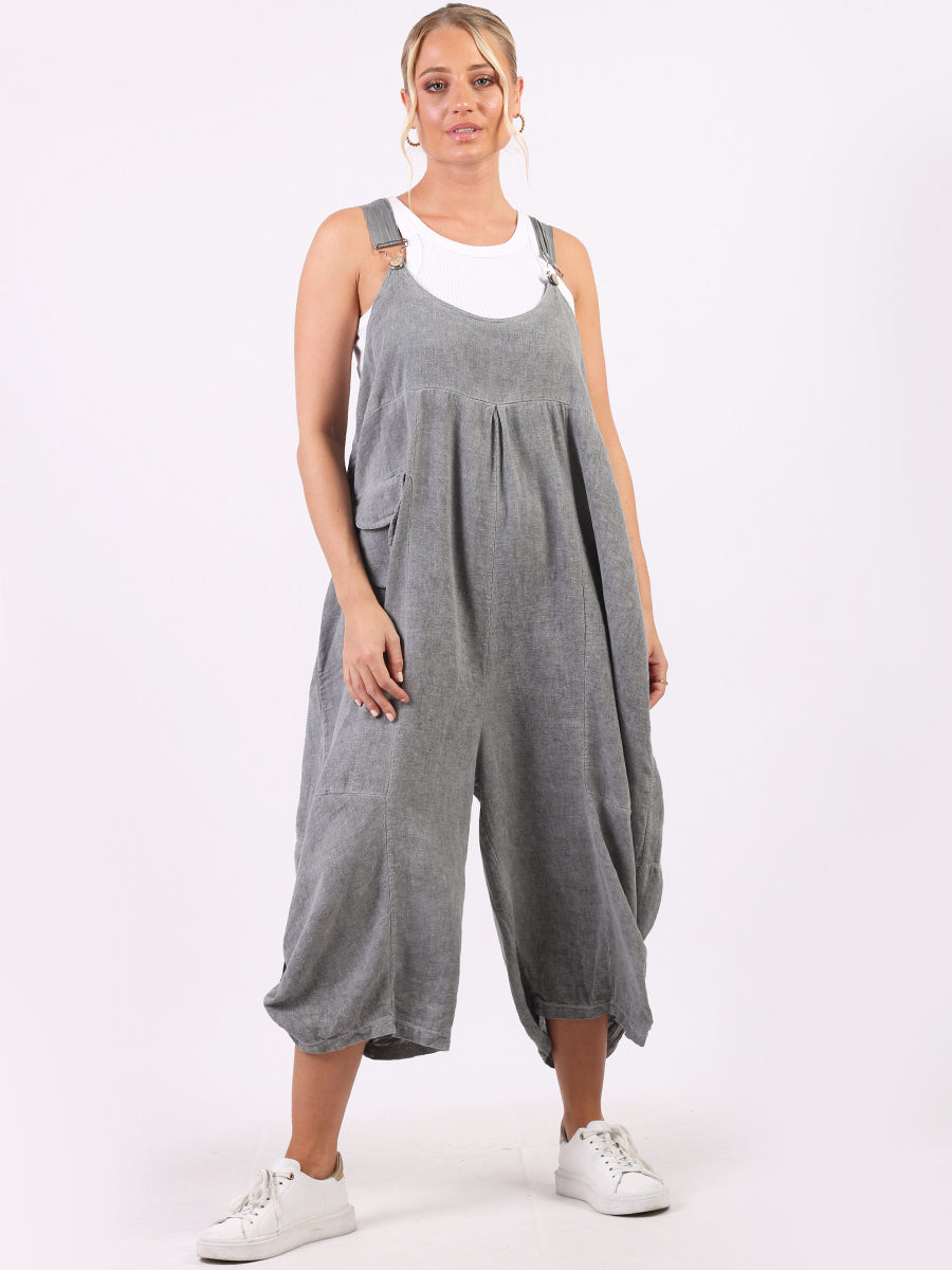 Wide Leg Linen Pabo Cropped Dungaree