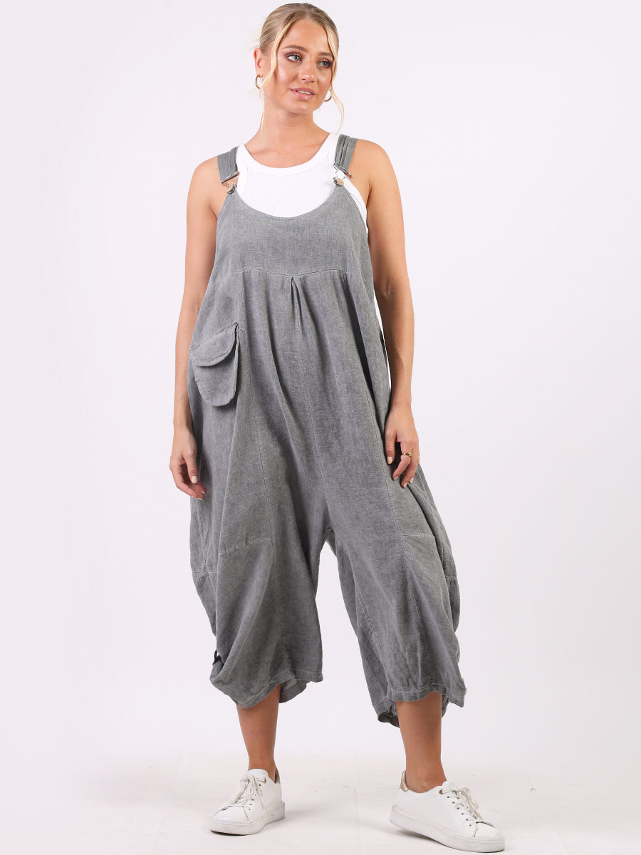 Wide Leg Linen Pabo Cropped Dungaree