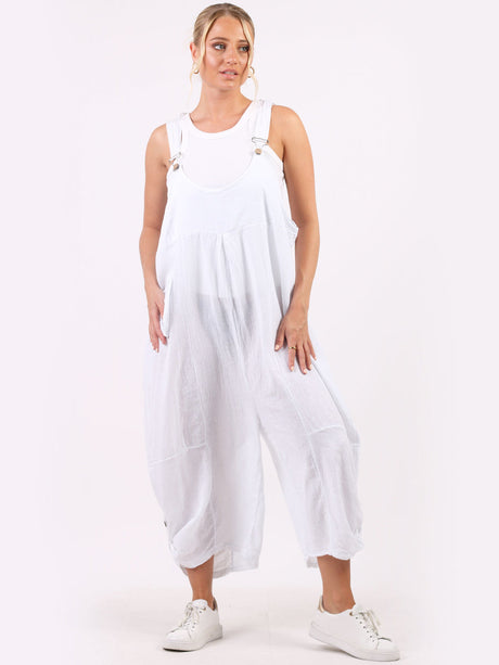 Wide Leg Linen Pabo Cropped Dungaree