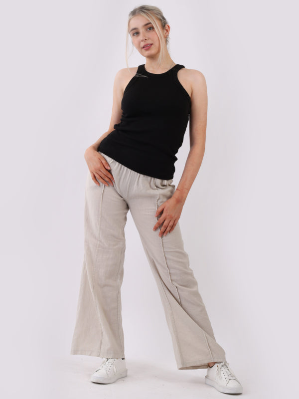 Solid Wide Leg Linen Trouser