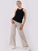 Solid Wide Leg Linen Trouser