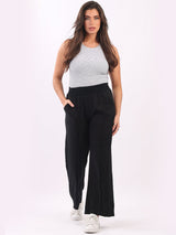 Solid Wide Leg Linen Trouser