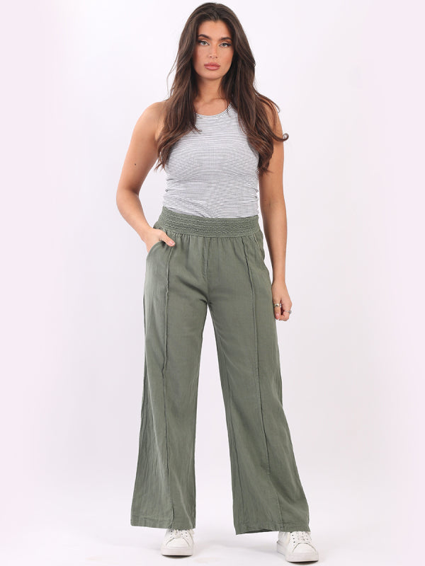 Solid Wide Leg Linen Trouser