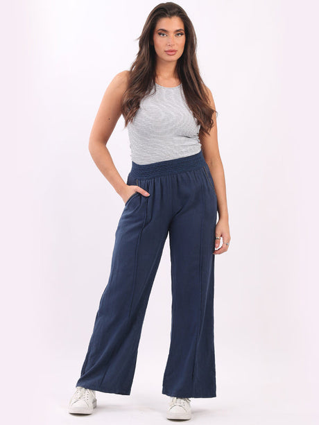 Solid Wide Leg Linen Trouser