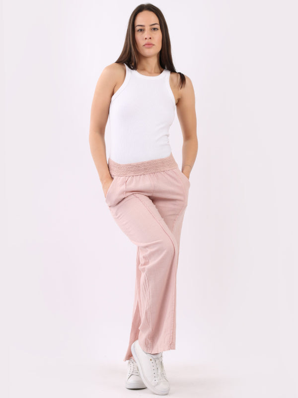 Solid Wide Leg Linen Trouser