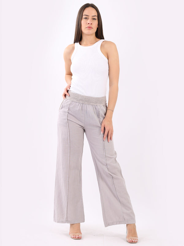 Solid Wide Leg Linen Trouser