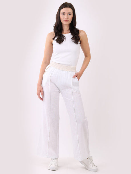 Solid Wide Leg Linen Trouser