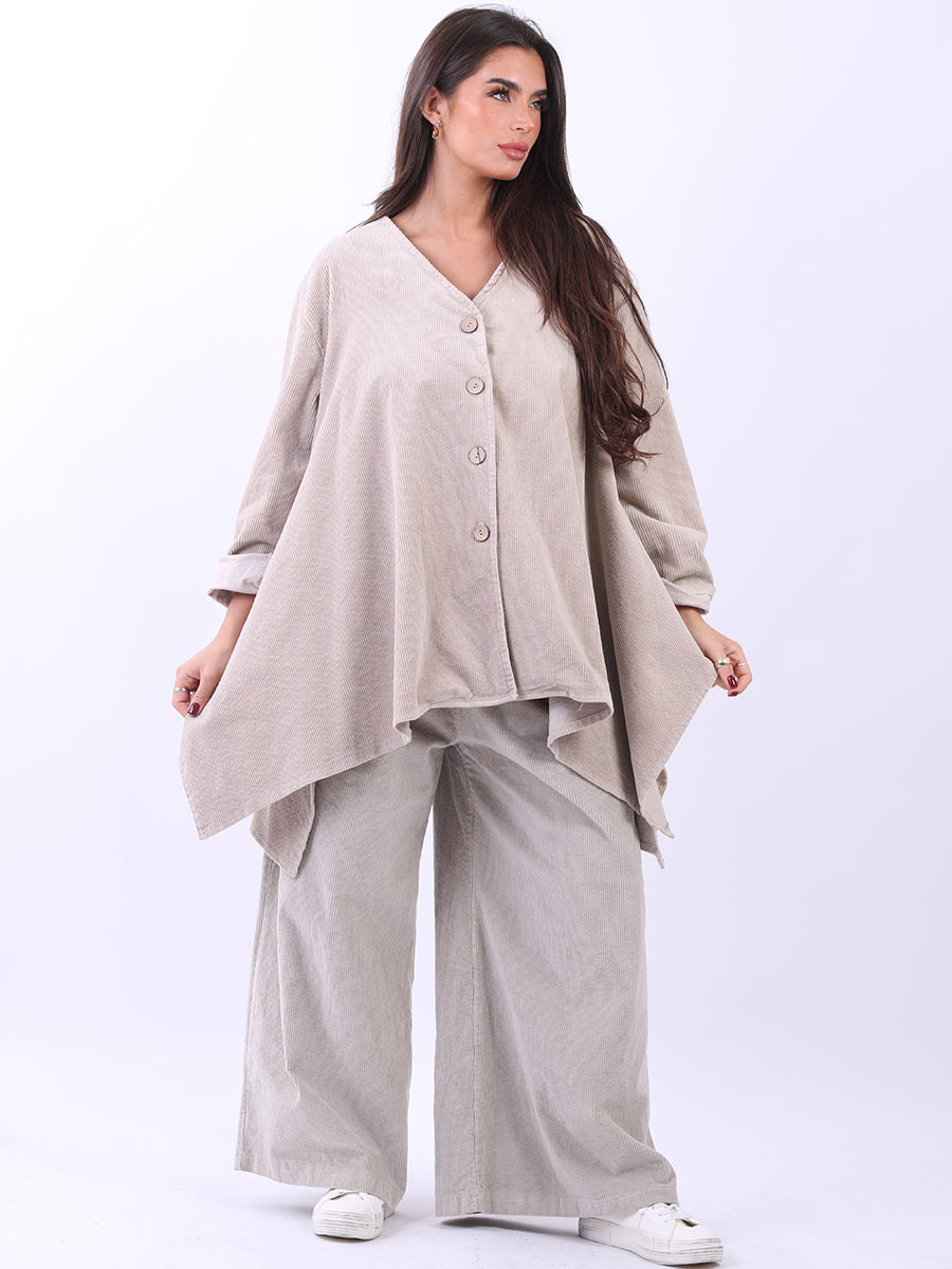 Plus Size Cotton Corduroy Tunic Top Beige