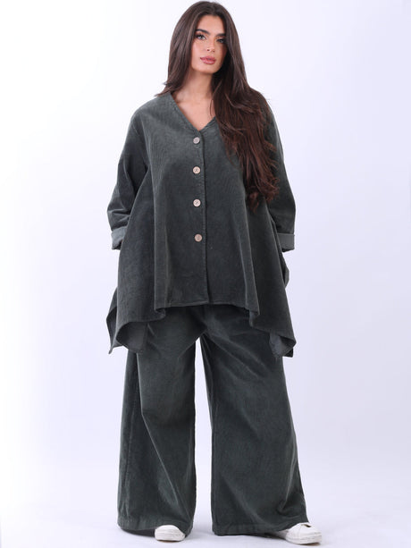 Women Button Down Lagenlook Cotton Corduroy Top