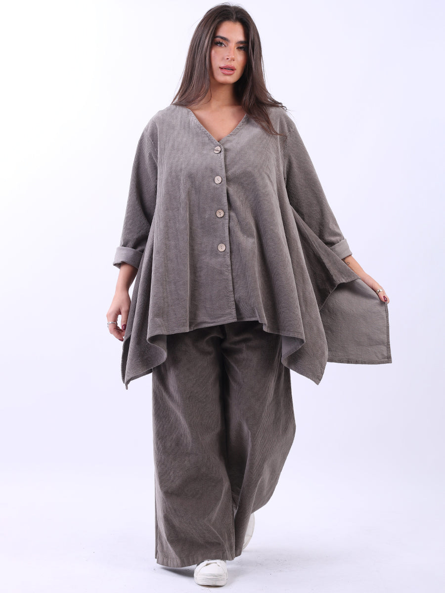 Plus Size Cotton Corduroy Tunic Top Mocha