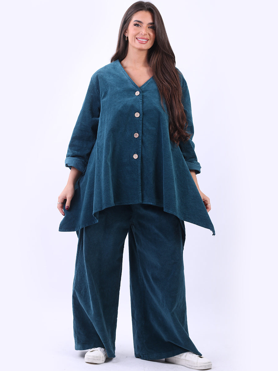 Plus Size Cotton Corduroy Tunic Top Teal