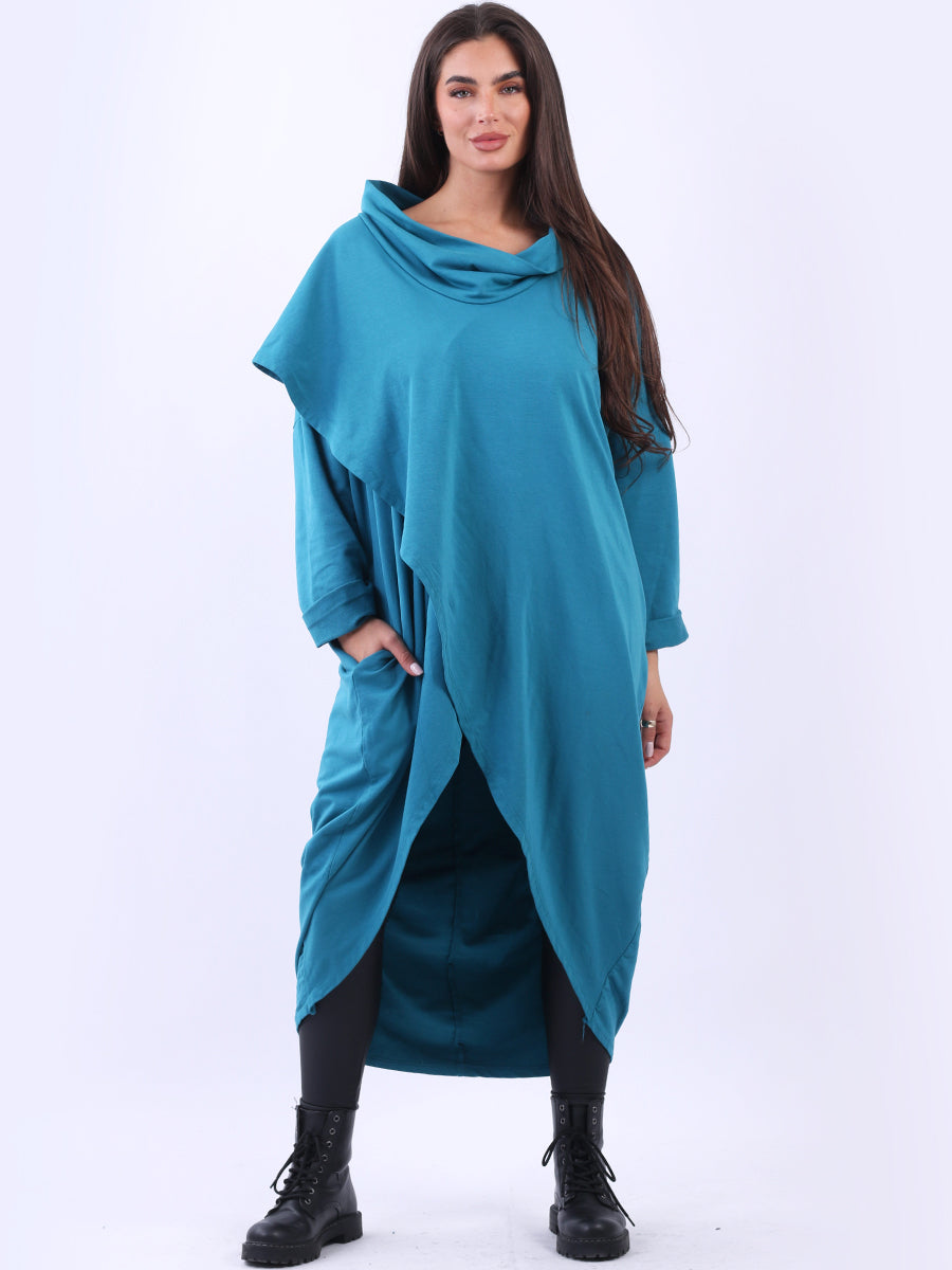 Plus Size Cowl Neck Cross Cotton Dress