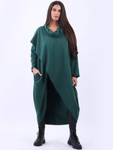 Cowl Neck Lagenlook Cotton Wrap Over Dress