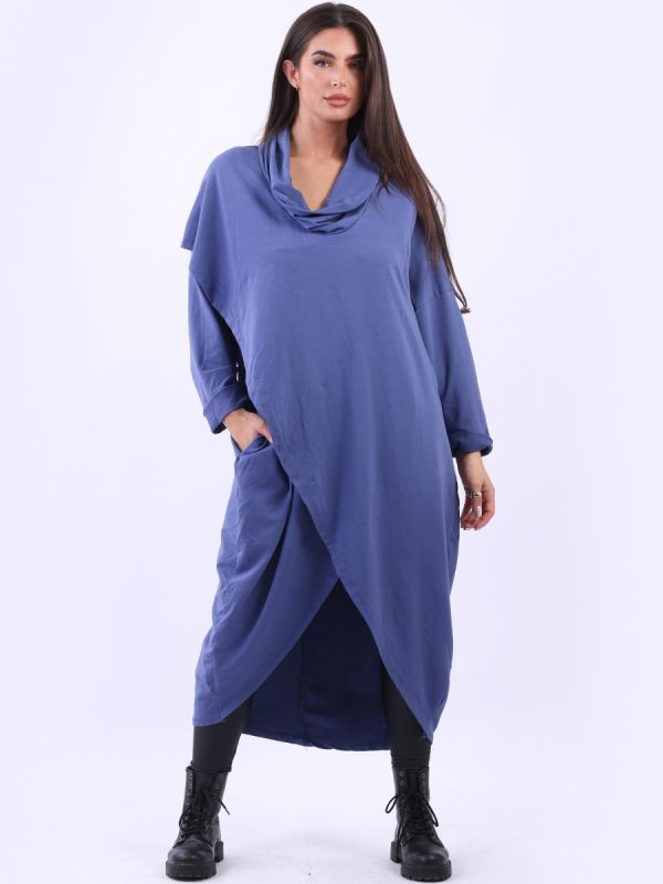 Plus Size Cowl Neck Cross Cotton Dress