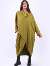 Plus Size Cowl Neck Cross Cotton Dress