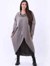 Plus Size Cowl Neck Cross Cotton Dress