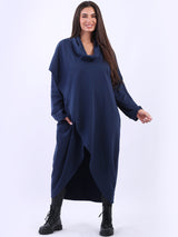 Plus Size Cowl Neck Cross Cotton Dress