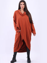 Plus Size Cowl Neck Cross Cotton Dress