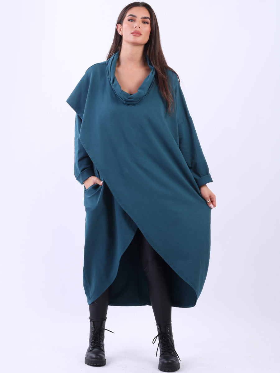 Plus Size Cowl Neck Cross Cotton Dress