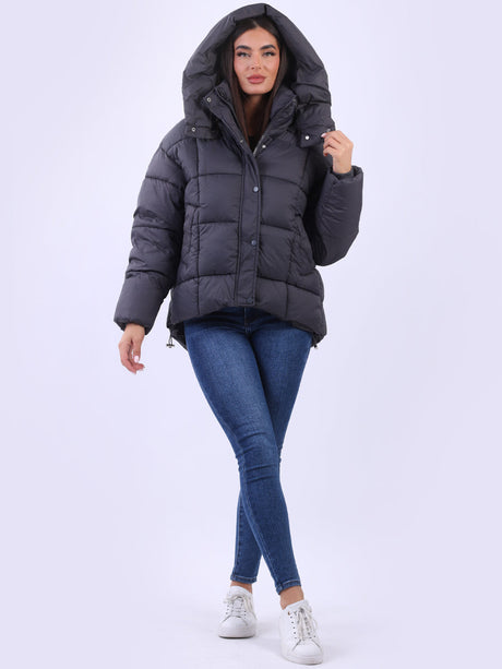 Plus Size Hooded Puffer Quilted Jacket