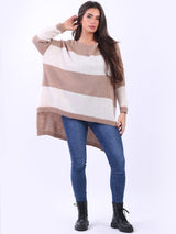 Fine Stripy Knit Lagenlook Oversized Wooly Jumper