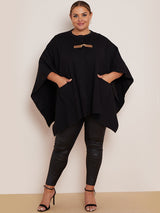 Ladies Open Front Oversized Buckle Knitted Cape