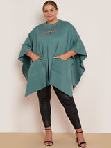 Ladies Open Front Oversized Buckle Knitted Cape