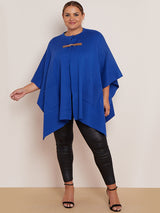 Ladies Open Front Oversized Buckle Knitted Cape