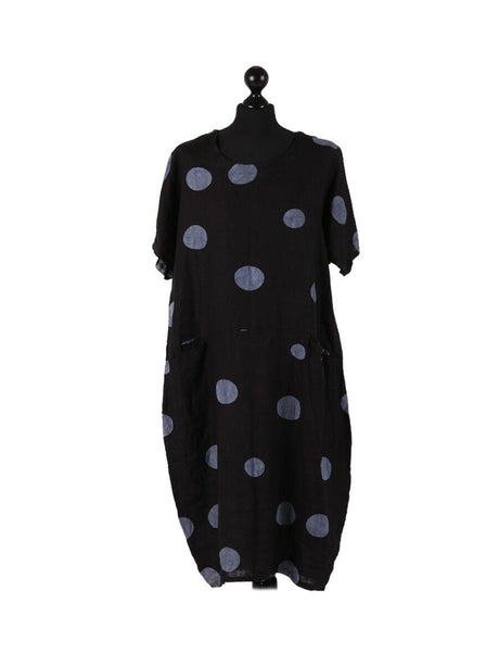 Polka Dots Print Linen Shift Dress