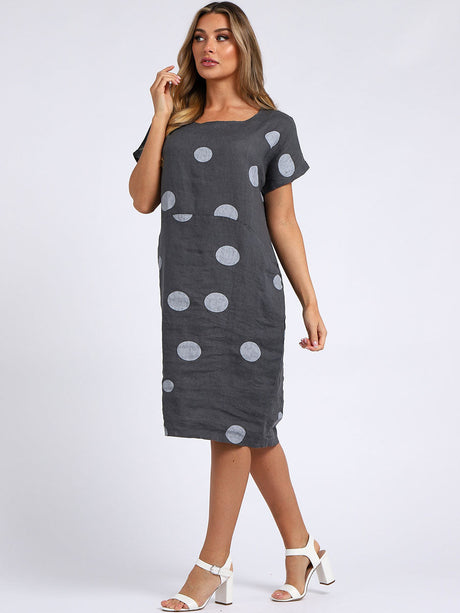 Polka Dots Print Linen Shift Dress