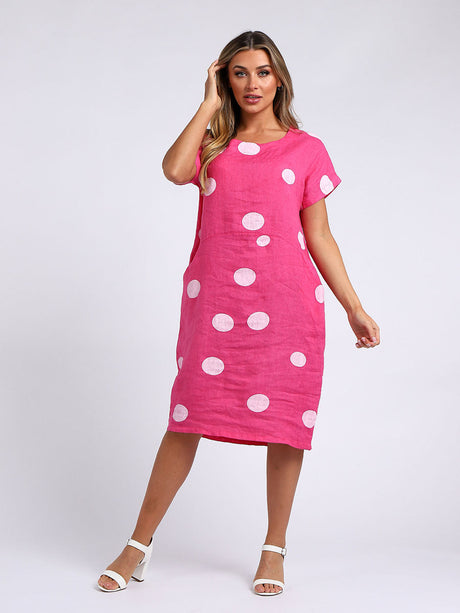 Polka Dots Print Linen Shift Dress