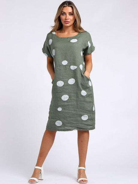 Polka Dots Print Linen Shift Dress