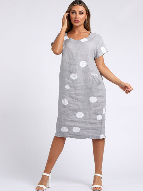 Polka Dots Print Linen Shift Dress