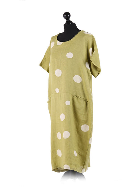 Polka Dots Print Linen Shift Dress