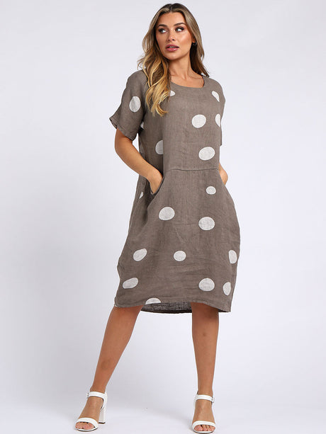 Polka Dots Print Linen Shift Dress