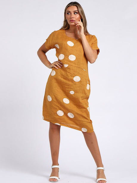 Polka Dots Print Linen Shift Dress