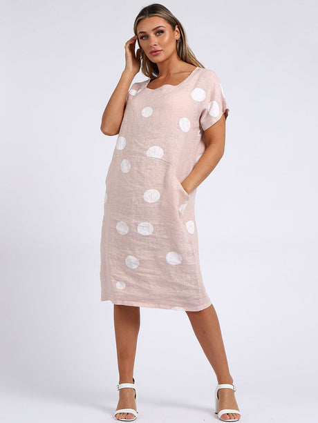 Polka Dots Print Linen Shift Dress