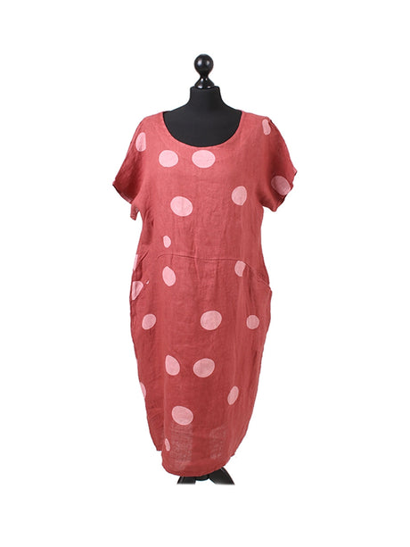 Polka Dots Print Linen Shift Dress