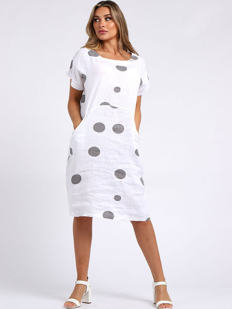 Polka Dots Print Linen Shift Dress