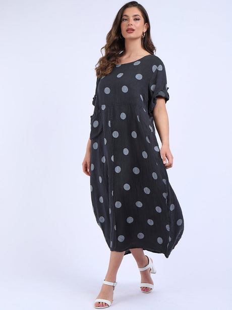 Plus Size Casual Polka Dot Linen Dress