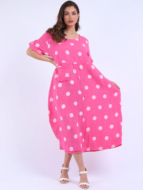 Plus Size Casual Polka Dot Linen Dress