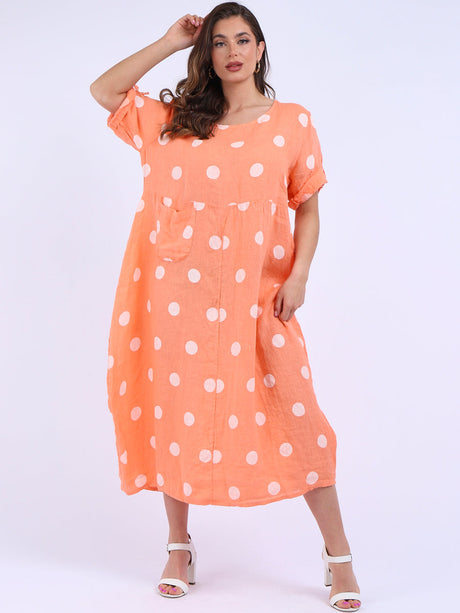 Plus Size Casual Polka Dot Linen Dress