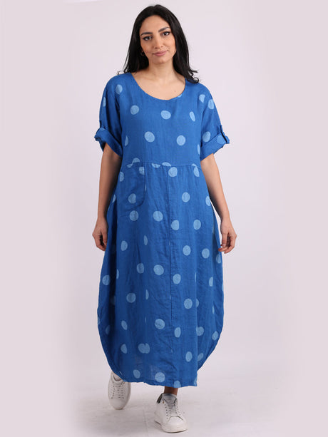 Plus Size Casual Polka Dot Linen Dress