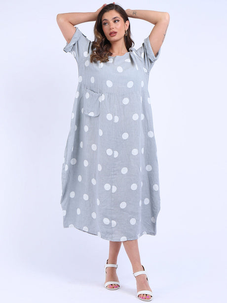 Plus Size Casual Polka Dot Linen Dress