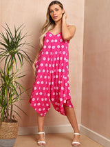 Polka Dots Print Cotton Wide Leg Cami Jumpsuit